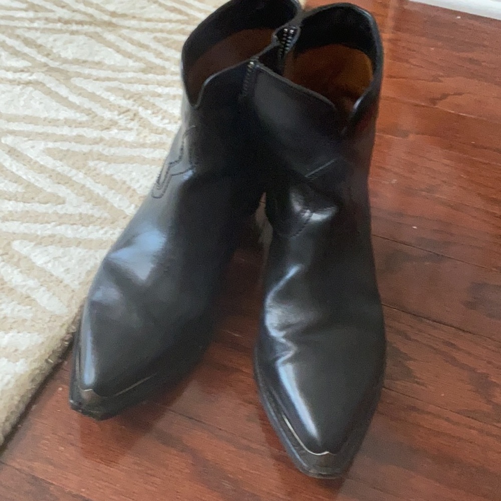 Cowboy bootie.  Silver tip, inside zipper.